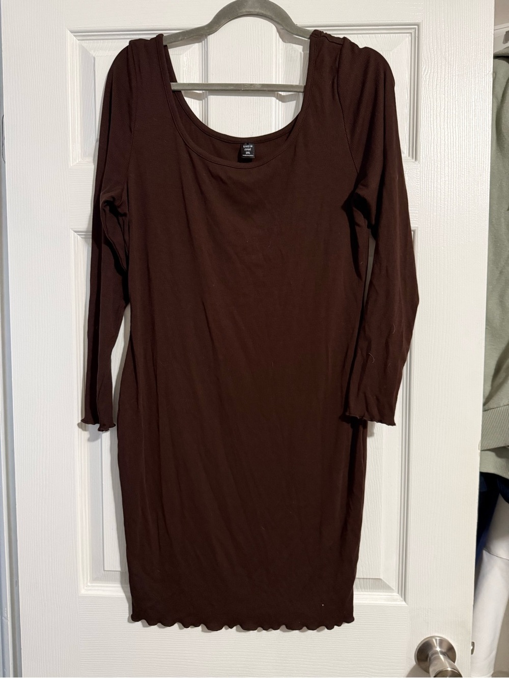 SHEIN Brown Long Sleeve Scoop Neck Dress